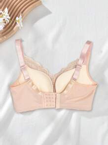 Metallic Decor Comfortable Seamless Push-Up Bra, Lingerie - Beige - View 2