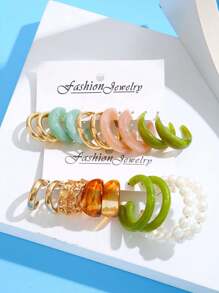 20pcs/Set Elegant Multicolor Resin Faux Pearl & Metal Elements Earring Set, Stylish Jewelry For Women Summer Vacation & Daily Wear, Gold & Silver Available - 彩色 - 查看 2