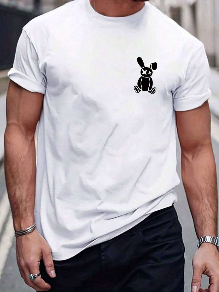 MURAMASA Camisetas para hombres con cuello redondo ajustado, manga corta, estampado gráfico, ropa de moda divertida para hombres para el verano - Blanco - Ver 1
