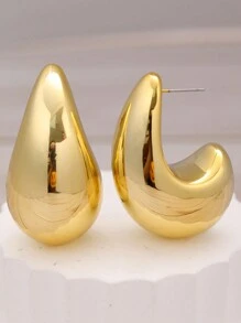 1 đôi Bông tai hình giọt nước lớn bằng thép không gỉ hợp thời trang dành cho nữ, thích hợp cho các bữa tiệc, tụ tập và đeo hàng ngày - Vàng - Xem 5