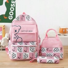 3pcs/Set Large Capacity Backpack Set, Women Multi-Function Bookbag, Clothing Organizer Bag, Daily Travel Luggage - Pink - View 5