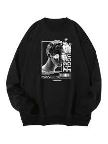Bald Bust Struggle Sweatshirt (FRONT) Round Collar Men's Women's Flannel Coat Unisex Cold Winter Cotton Blouse - màu đen - Xem 1
