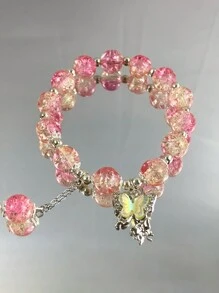 1pc Fashionable Sweet Butterfly & Beaded Bracelet, Perfect Gift For Friends Or Besties