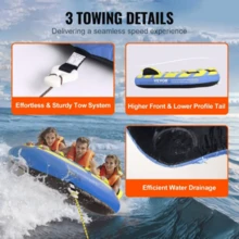 VEVOR Towable Tubes For Boating, 1-2/1-3 Riders Inflatable Boat Tubes And Towables, 340-510 Lbs Water Sport Towable For Boat To Pull, Full Nylon Cover, EVA Grab Handles And Speed Safety Valve