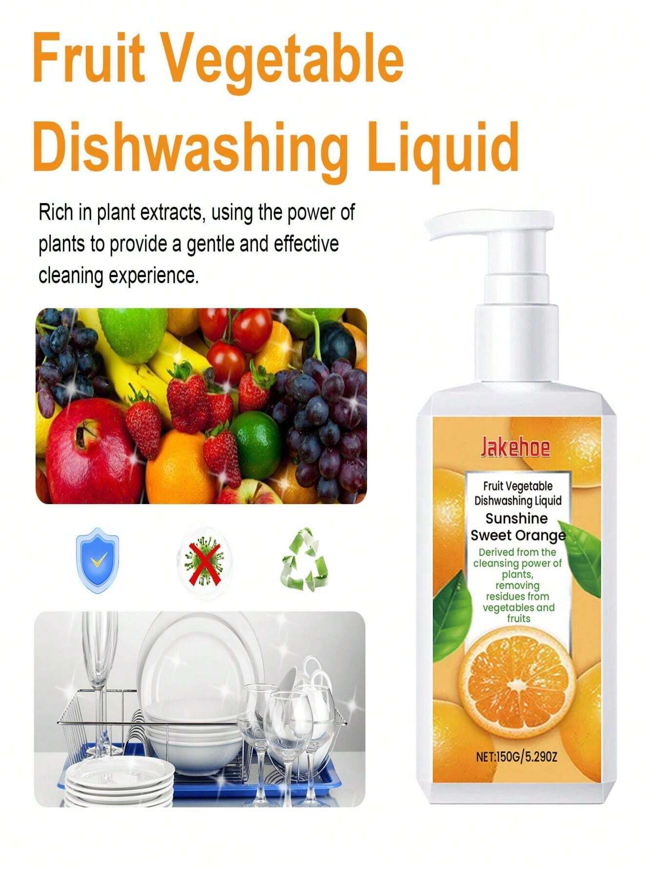 Fruit & Vegetable Dish Washing Liquid, Gentle Hand Formula, Removes Pesticide Residue, Household