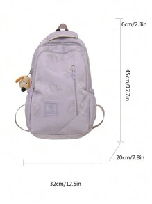 1 件紫色尼龙休闲学院风卡通印花大容量可折叠防水多口袋拉链背包（不含配件），适合青少年、学生、毕业生、日常上学、通勤、购物、旅行 - 返校礼物 - 紫色 - 查看 2