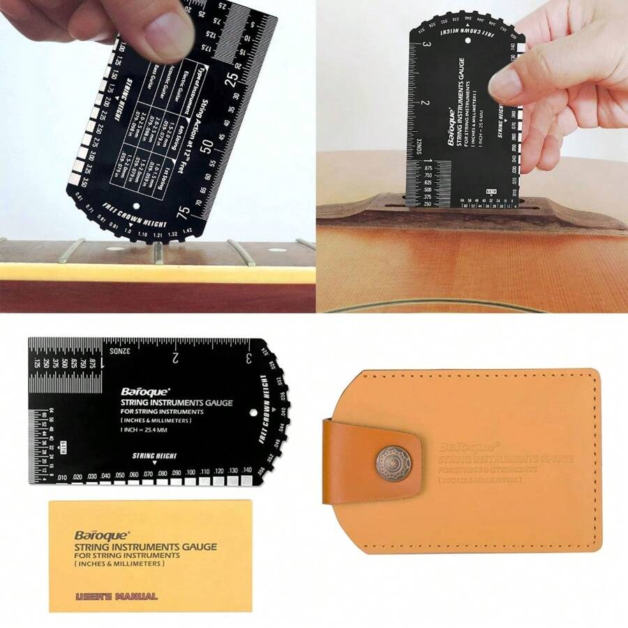 Guitar String Action Gauge Ruler Set Up Gauge Multifunction Fret Rocker Luthier Tool With Leathers Case, Precise Etched - Multicolor - View 1