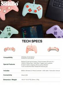Controles inalámbricos 8Bitdo para PC, Android y teléfonos, Controlador con cable definitivo 2C para Windows con frecuencia de sondeo de 1000Hz, joysticks y gatillos de efecto Hall y parachoques L4/R4 remapeables, morado - Morado - Ver 9
