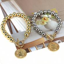 1pc New 18K Gold Plated Hollow Ball Bead Jewelry Chain Heart Virgin Mary Pendant Bracelet For Women And Men
