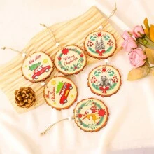 1 件圣诞木制圆片雕刻装饰，创意家居装饰木制工艺品圣诞树挂饰 - 彩色 - 查看 4