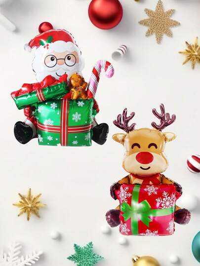 1pc 3D Caixa de presente Papai Noel Balões de folha Caixa de presente Balão de alce Balões de Natal Decorações de Natal para casa Natal 2025, Natal