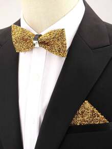 1 set Pajarita y pañuelo de bolsillo de unicolor de ABS (resina) con brillantes de strass para traje de otoño invierno boda fiesta cena actuación accesorio