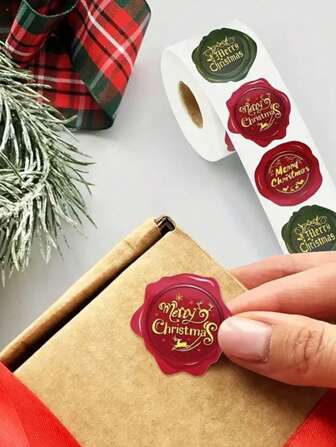 500pcs/Roll Merry Christmas Stickers, Christmas Theme Sealing Label Stickers, For Homemade Gift Baking Packaging Envelope Stationery Decor, Christmas Sticker For Holiday Greeting, Sealing, Gift Decorations (Please Note That The Sticker Is Flat),Christmas