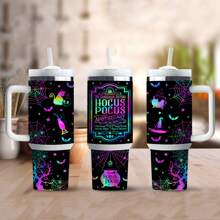 1 bình nước bằng thép không gỉ 40oz có tay cầm, cốc cách nhiệt chân không có ống hút, họa tiết Halloween, thích hợp cho tiệc Halloween du lịch ngoài trời - phong cách 3 - Xem 6