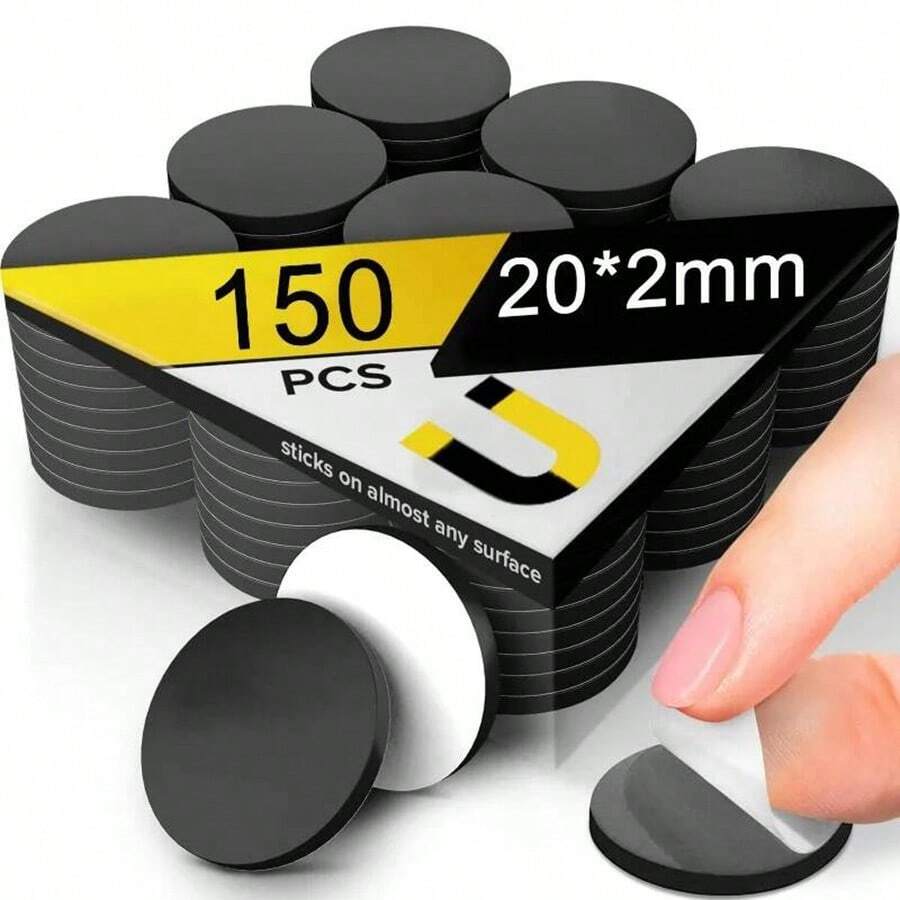 100/50/20/10/5 件圆形磁贴套装适用于冰箱贴 DIY，粘性橡胶磁点，磁性磁盘，具有强力自粘性 - 彩色 - 查看 1