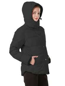 女士厚夹克新款冬季绗缝派克大衣带可拆卸兜帽，保暖加厚外套