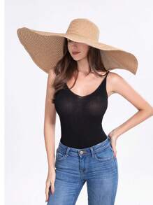 1pc Women's Large Brim Solid Color Sun Hat, Breathable And Comfortable, For Fishing, Cycling, Outdoor & Beach Use During Summer