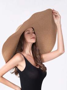 1pc Women's Large Brim Solid Color Sun Hat, Breathable And Comfortable, For Fishing, Cycling, Outdoor & Beach Use During Summer