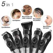 Cortapelos Multifuncional 5 en 1 para Hombres - Recortadora de Barba, Cuerpo, Bigote y Nariz, Kit Recargable por USB, con Pantalla de Precisión Ajustable y Cuchillas Autoafilables - Negro - Ver 2