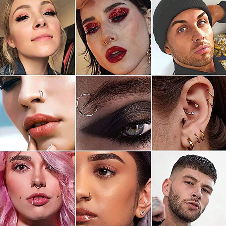 5pcs Stainless Steel Hinged Segment Ring Nose Septum Lip Piercing Jewelry Set Halloween - Multicolor - View 1