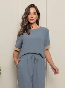 Trouser And Blouse Set With Button Detail On The Sleeves - 淺灰色 - 查看 3