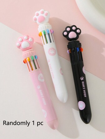 1pc Creative Fashionable Cute Interesting Cat Paw Design Colorful Ballpoint Pen Back To School