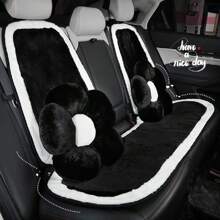 1pc Girly Pink Plush Car Seat Cushion, Warm Anti-Slip Comfortable Auto Seat Protector, Also Usable As Chair Pad