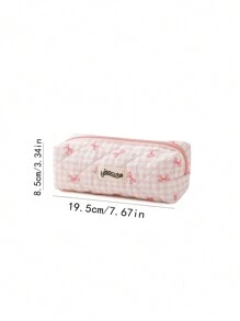 1 pieza Estuche de lápices con lazo y estampado a cuadros, estilo fresco, diseño coreano de vuelta a la escuela, útiles escolares, estuche de lápices, mochila escolar