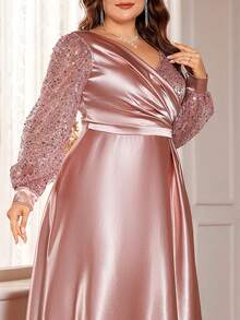 XUIBOL 加大码缎面亮片 V 领不对称特色设计，适合略胖身材者穿着。纯色女装优雅奢华长裙，适合各种派对、毕业典礼、婚礼、活动和各种宴会和舞会，女士正式舞会礼服、舞会礼服、妈妈伴娘礼服（2025 时尚风格）、晚礼服、婚礼嘉宾礼服、晚宴礼服 - 藕粉色 - 查看 7