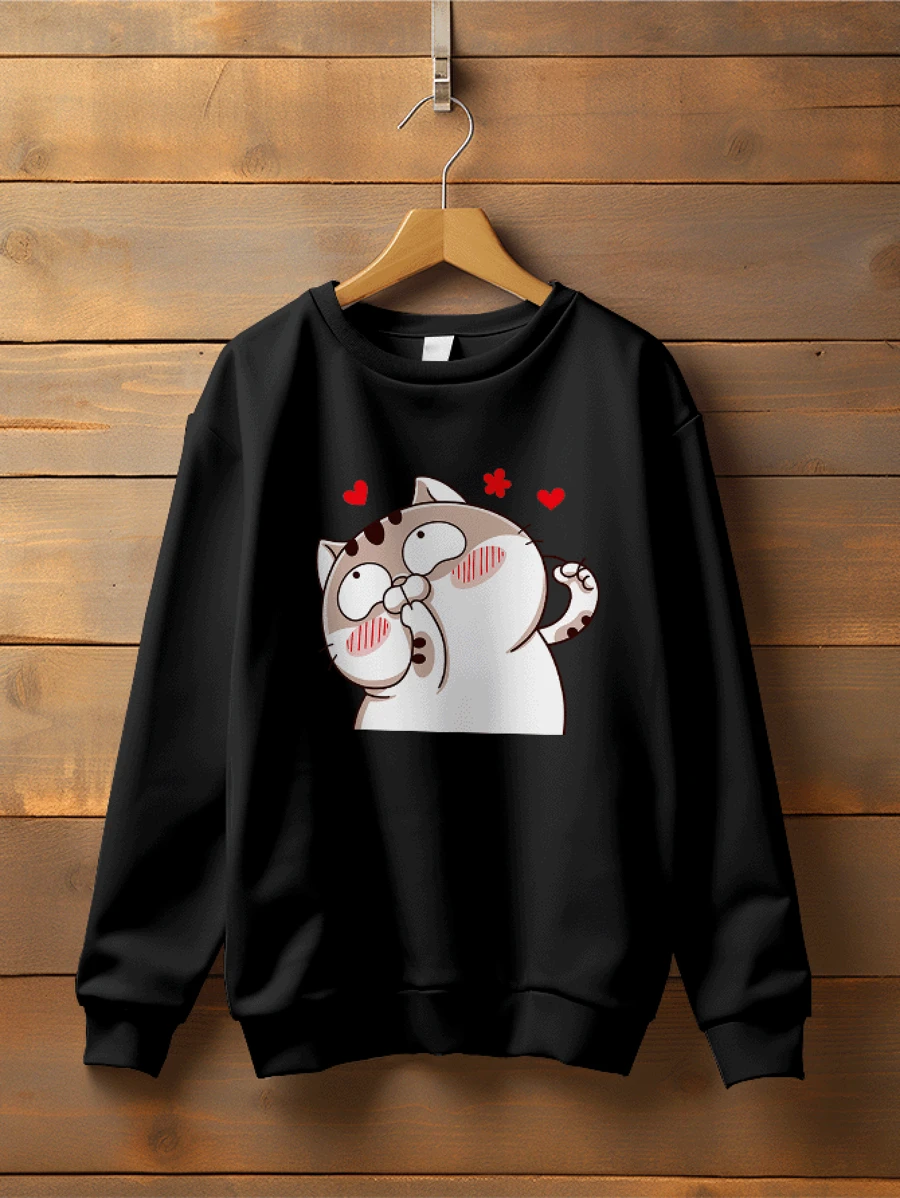 Blouse Sweatshirt Ami Fat Cat Gato Fofo CANGURU 2410 FLUXOGEEK - 黑色 - 查看 1