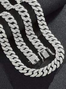 CVNANA 1 pieza Collar de moda hip-hop con brillo de rhinestone, collar y pulsera de diamante falso incrustado de tendencia, regalo unisex