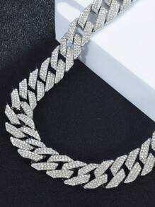 CVNANA 1 pieza Collar de moda hip-hop con brillo de rhinestone, collar y pulsera de diamante falso incrustado de tendencia, regalo unisex