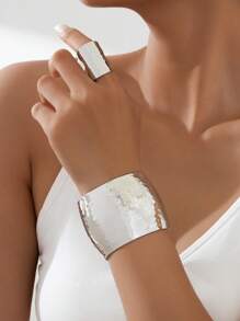 1 conjunto Vintage Pulseira e Anel de Metal Elegante Estilo Minimalista Conjunto de Joias para Mulheres, Presente de Feriado