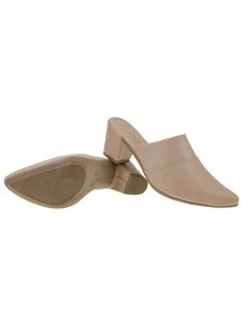 Women's Mule Heel Pumps Black Pointed Toe - Marrón Mocha - Ver 3