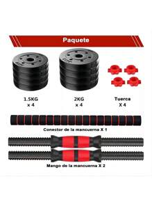 Mancuernas Y Pesas Barra Recta Ejercicio Kit Ajustables 15kg - Negro - Ver 3
