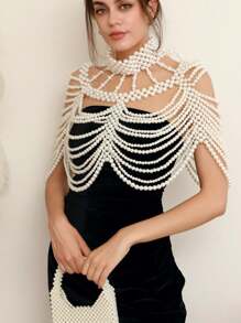 DEKUNER 1Pc New Style Noble Atmosphere Ladies Beaded Blouse Elegant Banquet Wedding Pearl Shawl Superior Sense Of Women's Jewellery Clothing