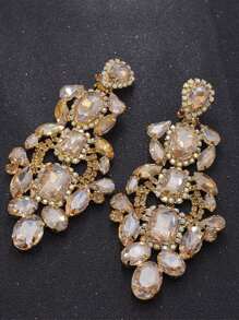 1 对夸张 12 厘米香槟金耳环，适合女士，水钻，婚礼珠宝，派对礼物，超大尺寸 - 香檳色 - 查看 2