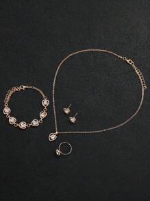 6 件/套女士时尚休闲水钻花卉表盘石英腕表 + 水钻心形首饰套装（不含表盒）