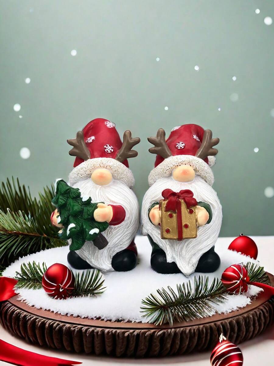 1 件圣诞装饰礼物手持驯鹿鹿角圣诞老人树脂工艺家居装饰适用于卧室客厅，圣诞礼物 - 彩色 - 查看 1