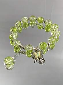 1pc Fashionable Sweet Butterfly & Beaded Bracelet, Perfect Gift For Friends Or Besties