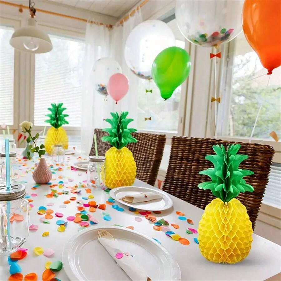 Decoraciones de centro de mesa con panal de piña - decoración colgante para fiesta hawaiana tropical de la selva - artesanía de papel de seda, colorida, fácil de ensamblar, decoración de temporada para otoño, primavera, verano e invierno - Multicolor - Ver 1