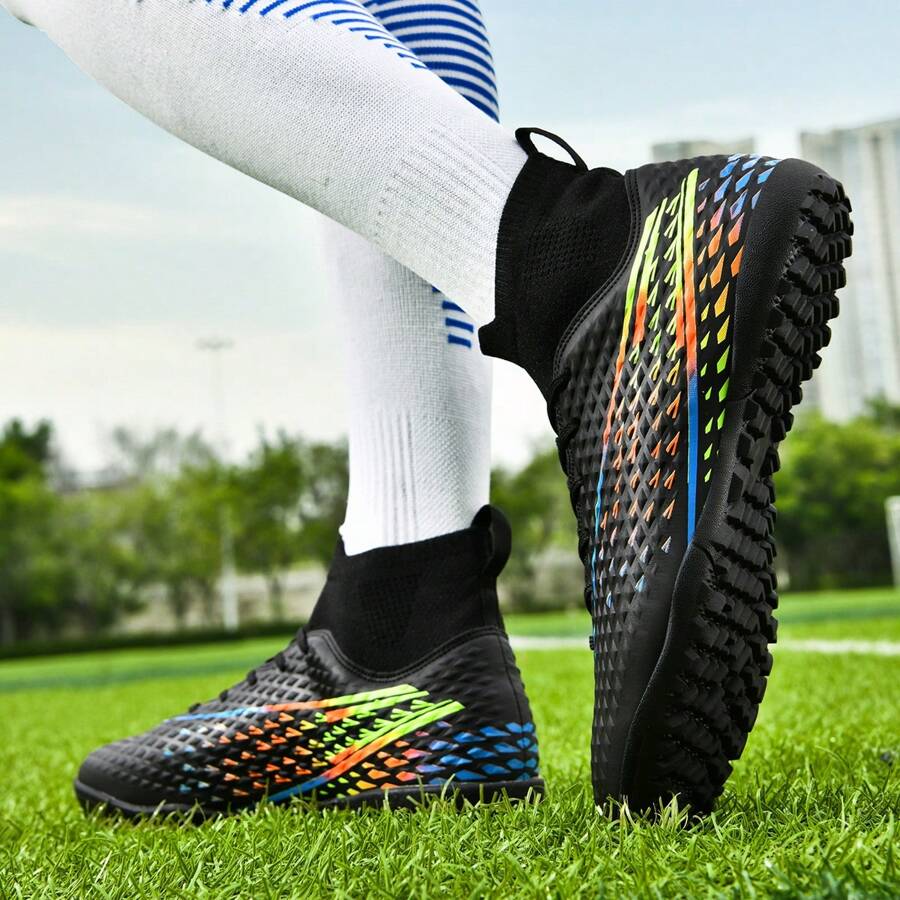 Football Cleats, Baseball Cleats, Soccer Cleats, Outdoor Sport Shoes For Men & Women, TF Spikes, Student & Adult Sizes, Artificial Turf & Natural Grass AG Long Spikes, Non-Slip Wear-Resistant Comfortable Football Shoes, Professional Leather, High-Top Youth World Cup, Best Deals, Lowest Price - Black - View 1