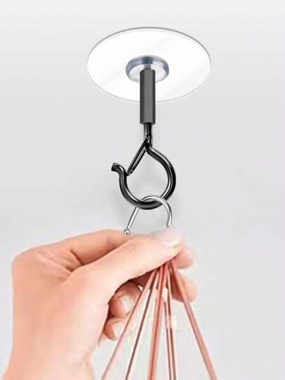 meike 2pcs Q-Shape No-Drill Hanging Hooks, Latch, Windproof Screws, For Suspending Outdoor String Lights, Ceiling, Plants, Christmas Lights And Patio Lamps, 2.2 Inch, Black And White, With Pre-Adhesive Screws