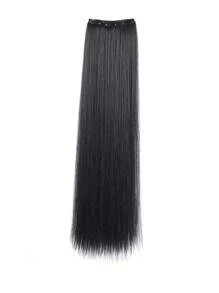 20inch 24inch 28inch Synthetic Long Straight Clip In Hair Extensions Wig Straight Black Hairpiece For Women Increase Hair Volume Heat Resistant Fiber