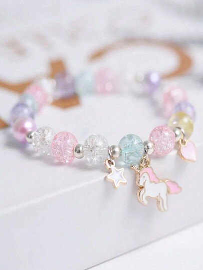 1pc Unique Fashion Firecracker Crystal Beaded Bracelet Friendship Glass Bracelets For Girls Unicorn Star Moon Cloud Flower Jewelry