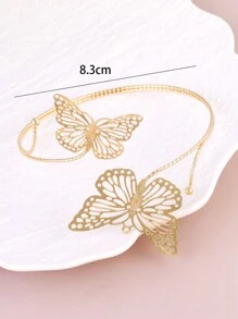 Brassard de bras avec fleur et papillon en métal, bracelet de bras élégant pour femme pour la plage et les stations balnéaires, essentiel pour la rentrée scolaire, l'été, les bijoux, les festivals et les accessoires - Doré - Voir 3