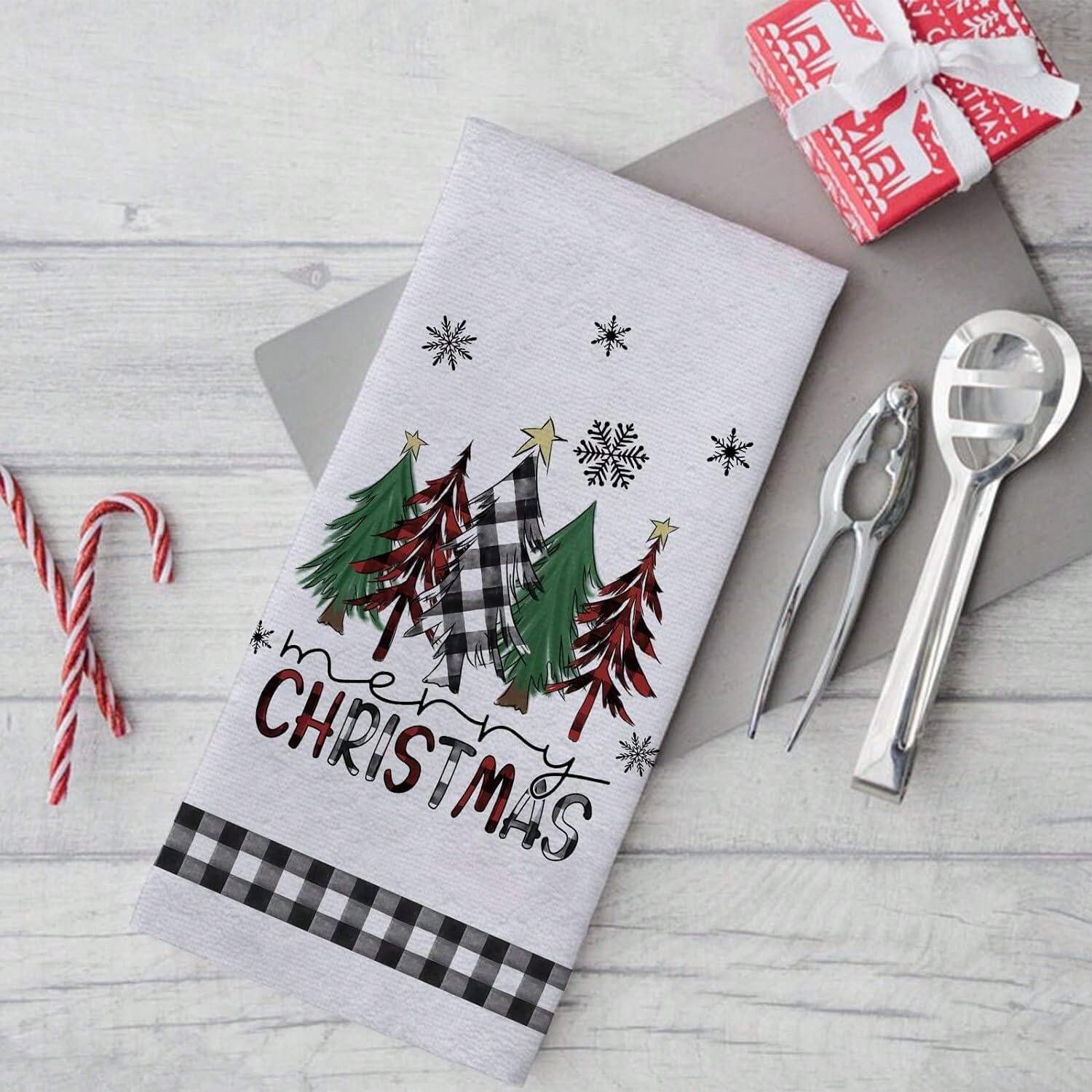 2pcs Merry Christmas Trees Truck Decorative Kitchen Dish Towel Buffalo