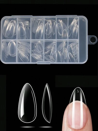 120Pcs Nail Extension, Transparent Almond Nail Tip Fully Covered With Soft Gel, 12 Sizes Of Pressed Artificial Nails, Suitable For Salons And Diy Nail Supplies Nails