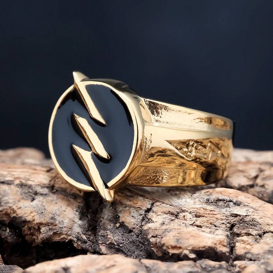 1個時尚真空電鍍18K金不鏽鋼雷電閃光戒指，男女適用