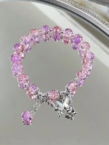 1pc Fashionable Sweet Butterfly & Beaded Bracelet, Perfect Gift For Friends Or Besties